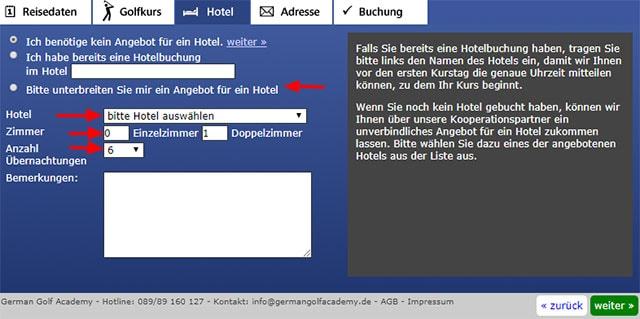 German Golf Academy Buchungstool