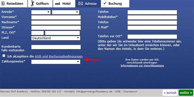 German Golf Academy Buchungstool